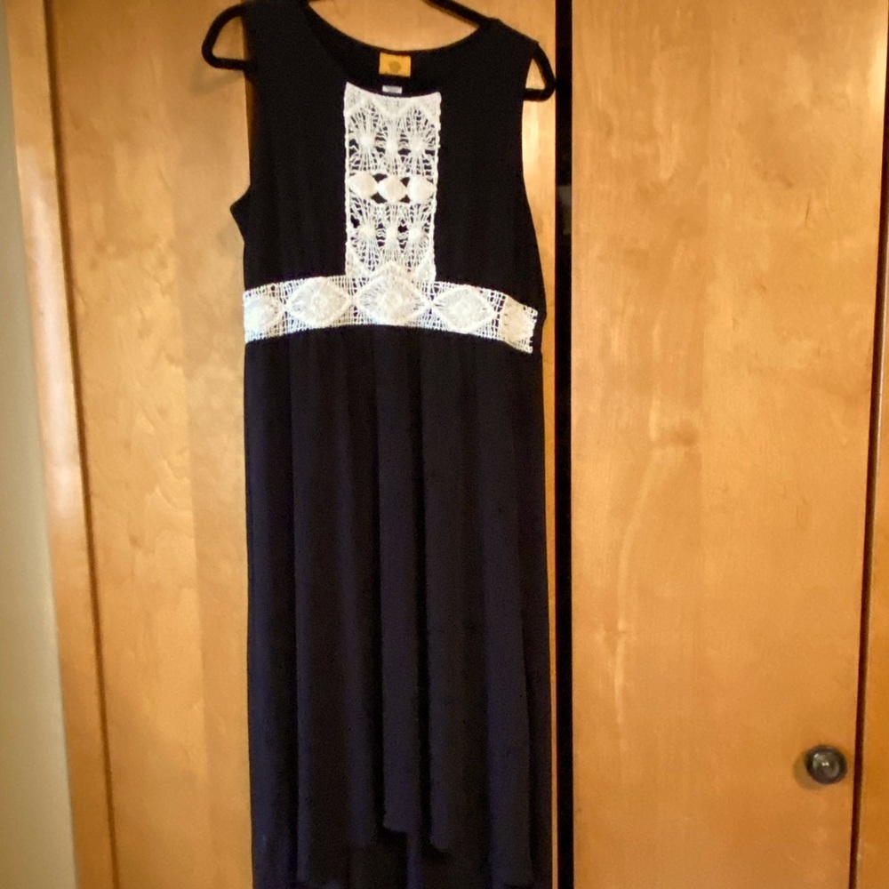 Ruby Red black knit, sleeveless, high low dress.